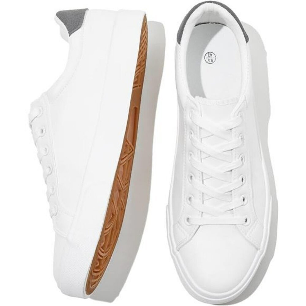 FRACORA Mens White Tennis Shoes PU Leather Low Top Casual Sneakers Comfort